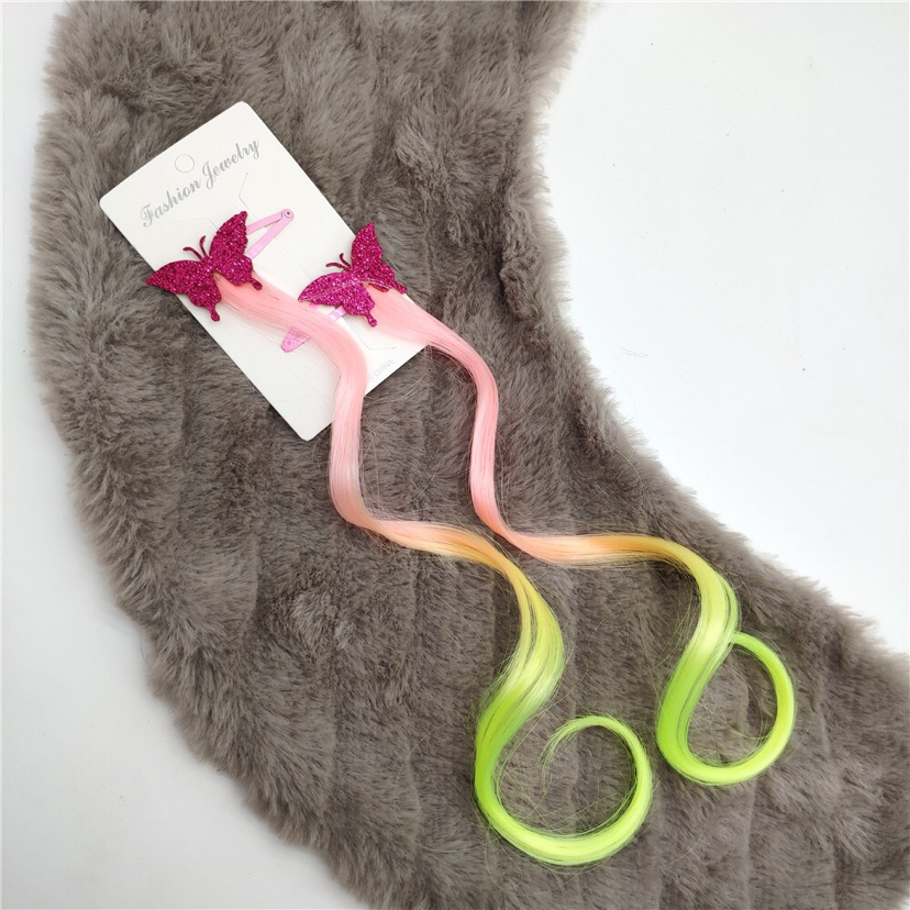 Korean Style Children's Dyed Gradient Color Wig Hair Accessories XINGX Butterfly Love Pink and Yellow Curly Hair a Pair of Hairclips Baby Headdress Korean Style Children's Dyed Gradient Color Wig Hair Accessories XINGX Butterfly Love Pink and Yellow Curly Hair a Pair of Hairclips Baby Headdress