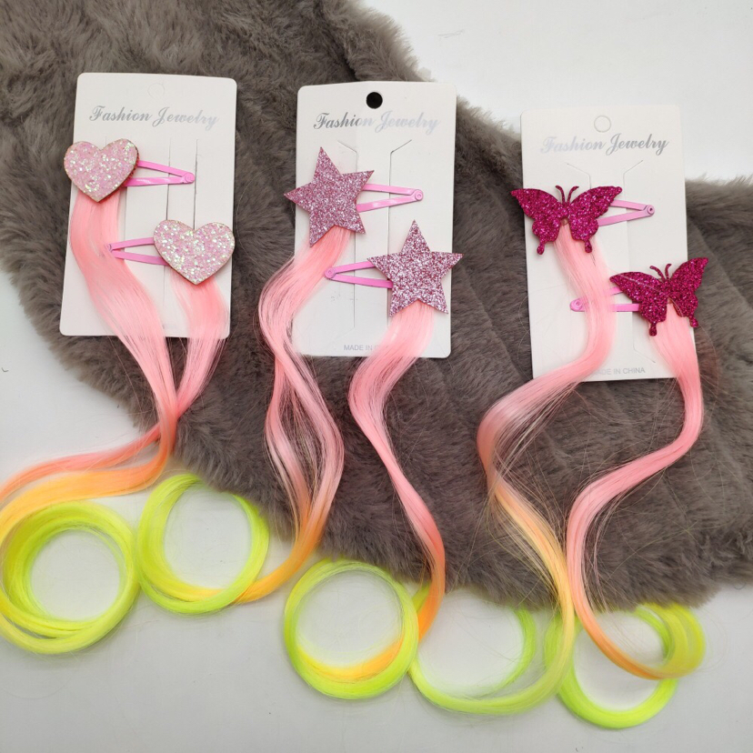 Korean Style Children's Dyed Gradient Color Wig Hair Accessories XINGX Butterfly Love Pink and Yellow Curly Hair a Pair of Hairclips Baby Headdress Korean Style Children's Dyed Gradient Color Wig Hair Accessories XINGX Butterfly Love Pink and Yellow Curly Hair a Pair of Hairclips Baby Headdress