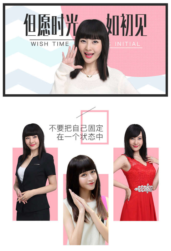 Medium blonde long wavy wig with oblique bangs made of chemical fiber Medium blonde long wavy wig with oblique bangs made of chemical fiber