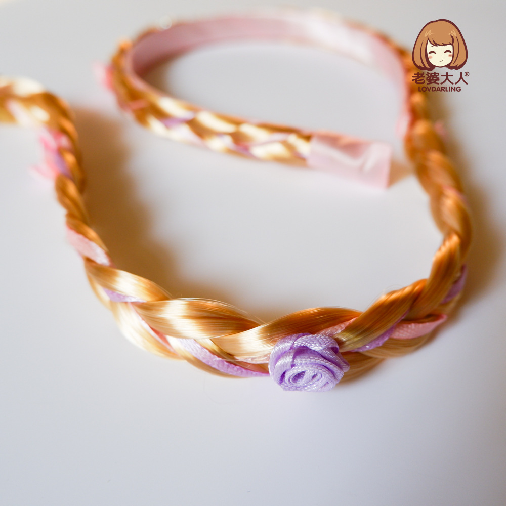 Fairy Tale Princess Crown Embedded Rhinestone Wig Braid Children&#039;s Headband Independent Packaging Blonde Braid Headband Hair Accessories