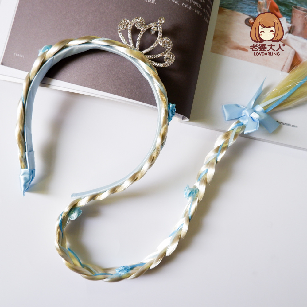 Fairy Tale Princess Crown Embedded Rhinestone Wig Braid Children's Headband Independent Packaging Blonde Braid Headband Hair Accessories Fairy Tale Princess Crown Embedded Rhinestone Wig Braid Children's Headband Independent Packaging Blonde Braid Headband Hair Accessories