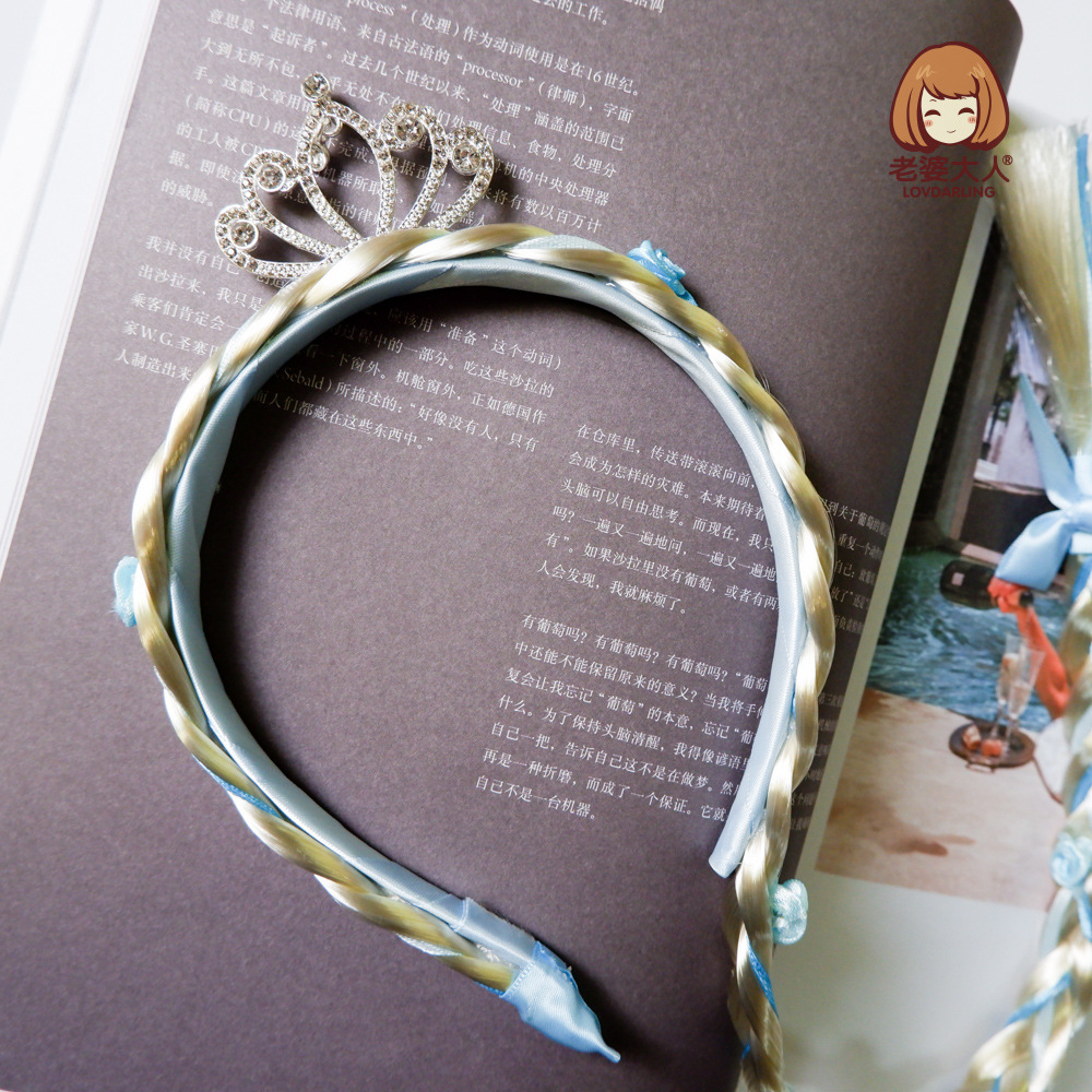 Fairy Tale Princess Crown Embedded Rhinestone Wig Braid Children's Headband Independent Packaging Blonde Braid Headband Hair Accessories Fairy Tale Princess Crown Embedded Rhinestone Wig Braid Children's Headband Independent Packaging Blonde Braid Headband Hair Accessories