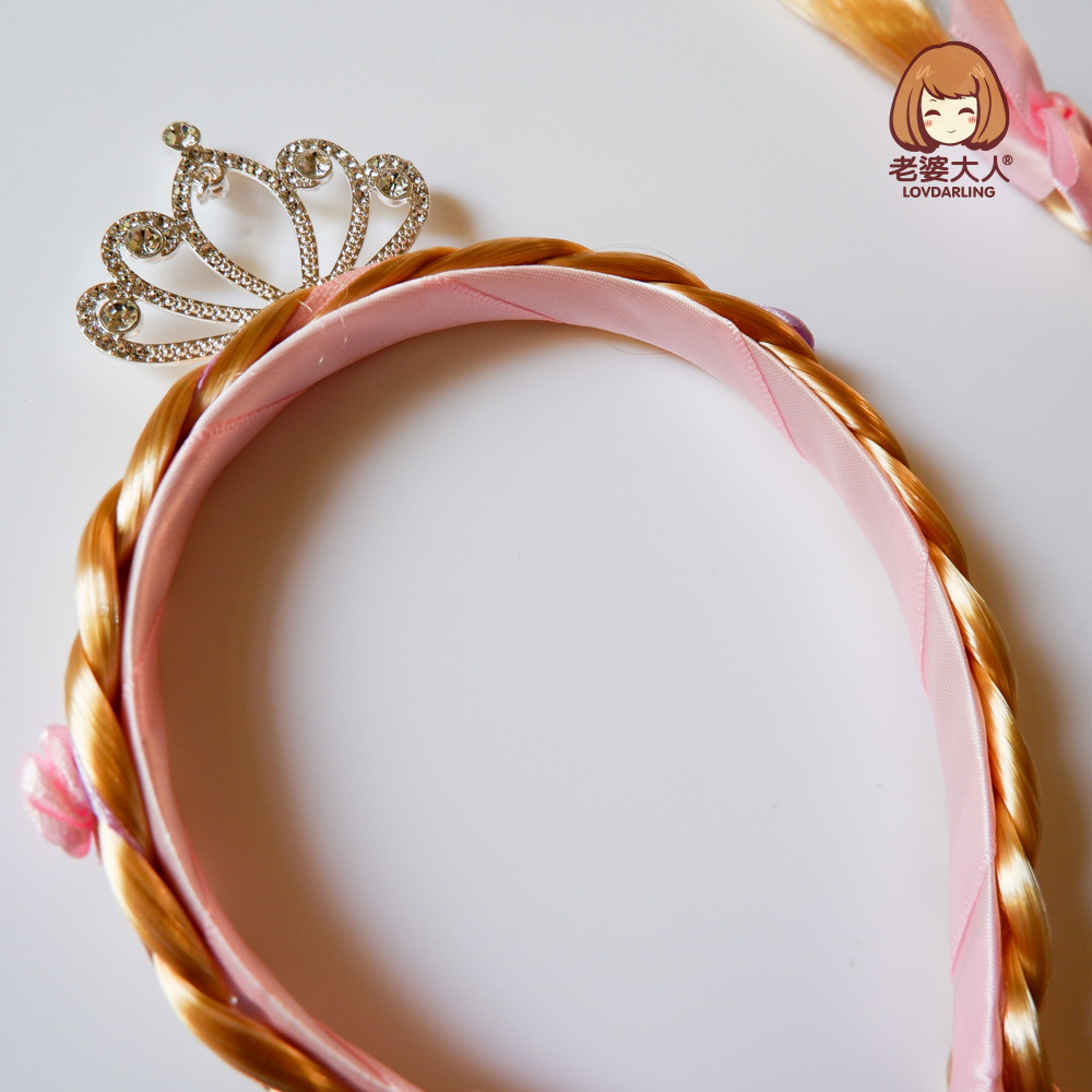 Fairy Tale Princess Crown Embedded Rhinestone Wig Braid Children's Headband Independent Packaging Blonde Braid Headband Hair Accessories Fairy Tale Princess Crown Embedded Rhinestone Wig Braid Children's Headband Independent Packaging Blonde Braid Headband Hair Accessories