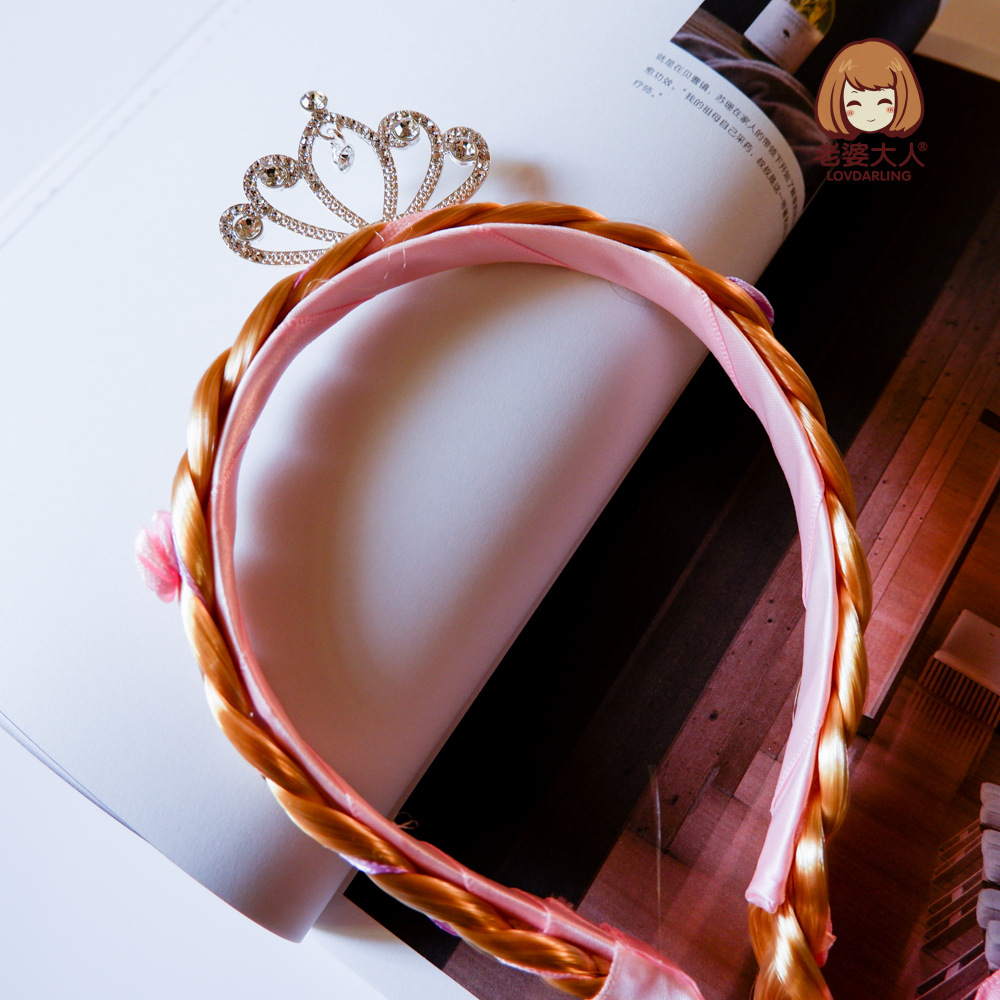 Fairy Tale Princess Crown Embedded Rhinestone Wig Braid Children's Headband Independent Packaging Blonde Braid Headband Hair Accessories Fairy Tale Princess Crown Embedded Rhinestone Wig Braid Children's Headband Independent Packaging Blonde Braid Headband Hair Accessories