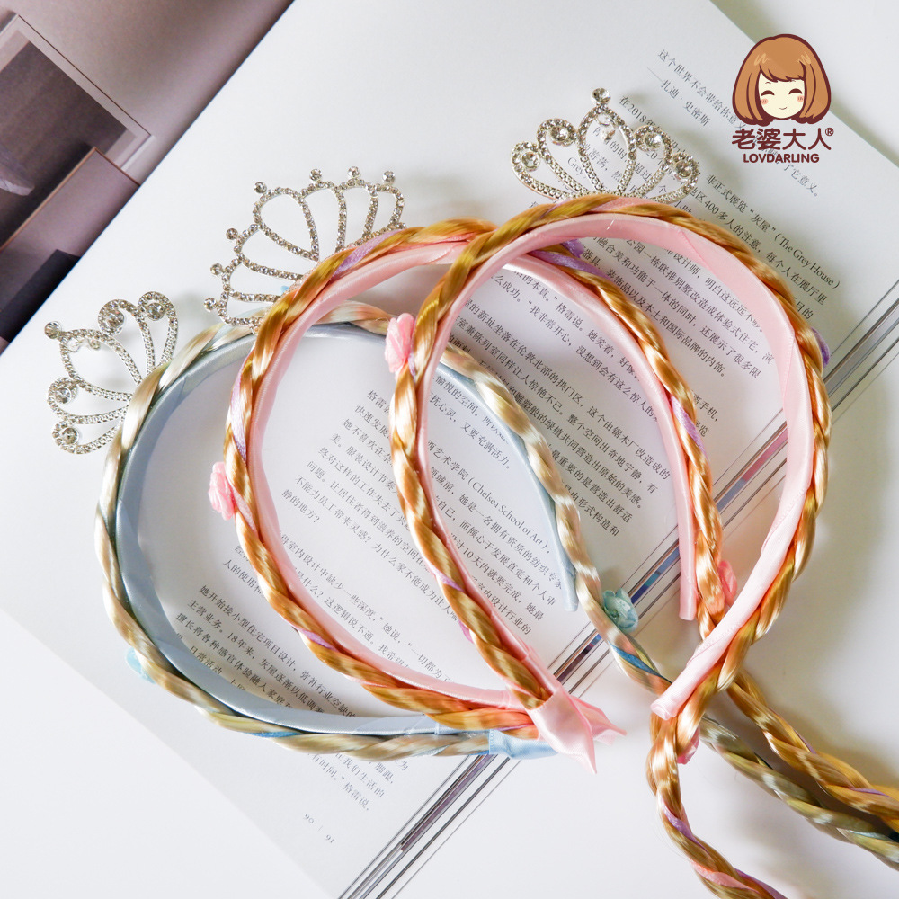 Fairy Tale Princess Crown Embedded Rhinestone Wig Braid Children's Headband Independent Packaging Blonde Braid Headband Hair Accessories Fairy Tale Princess Crown Embedded Rhinestone Wig Braid Children's Headband Independent Packaging Blonde Braid Headband Hair Accessories