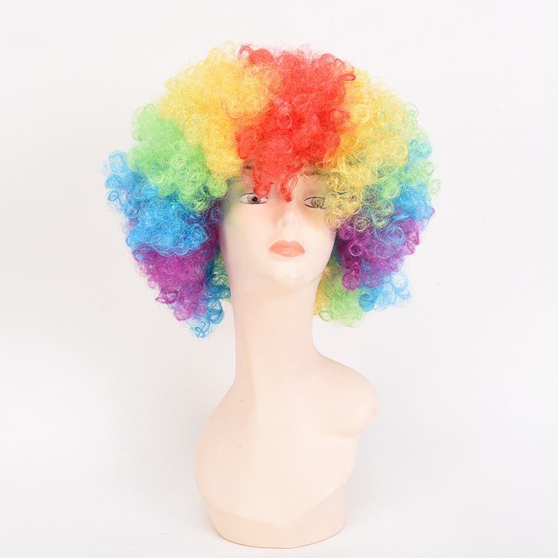 Halloween European and American Afro Wig Cosplay Fan Wig Clown Head Cover Children&#039;s Rainbow Party Wig