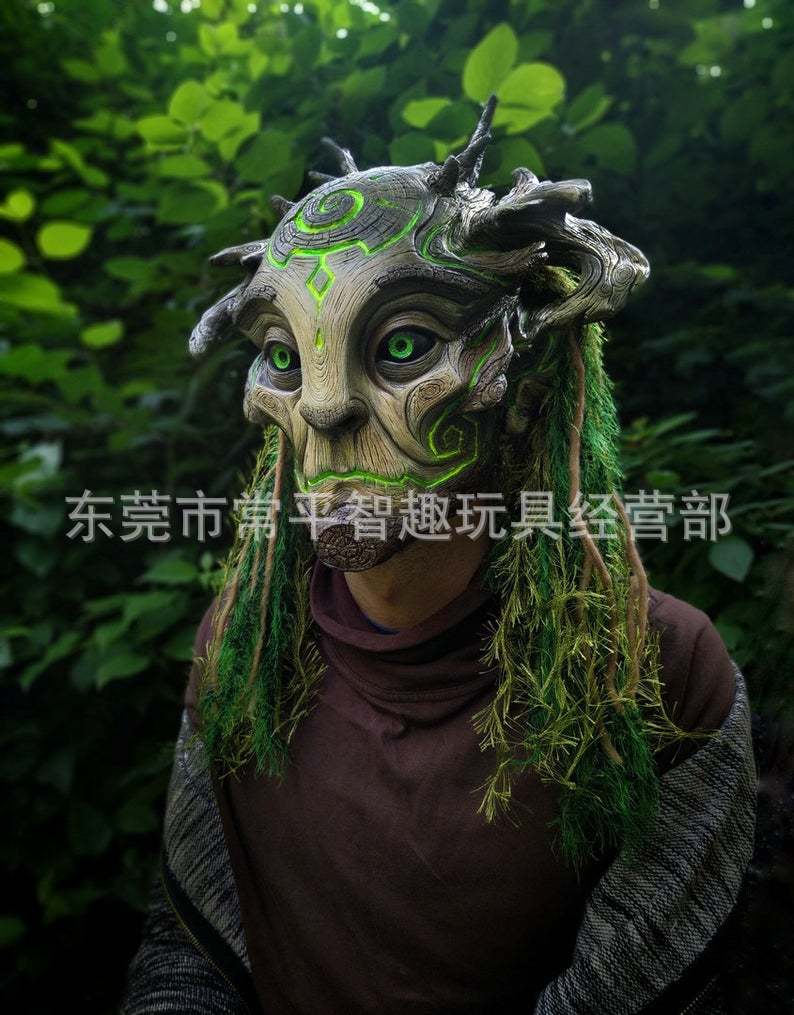 Forest Spirit Mask Forest Beast Mask with Wig Eyes Glowing Laiquendi Halloween Head Cover Forest Spirit Mask Forest Beast Mask with Wig Eyes Glowing Laiquendi Halloween Head Cover