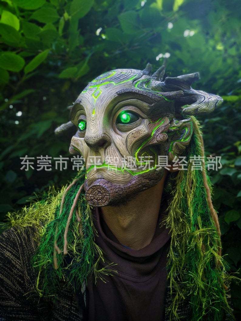 Forest Spirit Mask Forest Beast Mask with Wig Eyes Glowing Laiquendi Halloween Head Cover Forest Spirit Mask Forest Beast Mask with Wig Eyes Glowing Laiquendi Halloween Head Cover