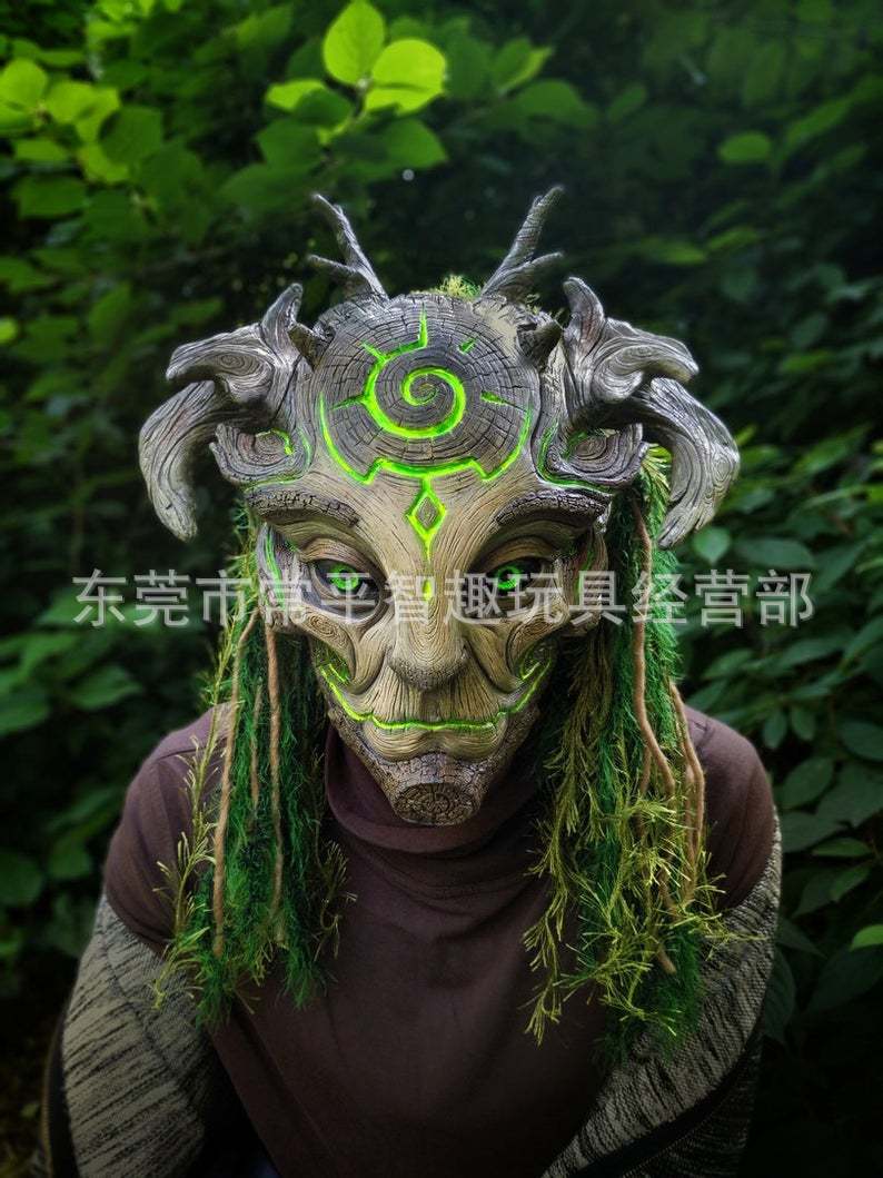 Forest Spirit Mask Forest Beast Mask with Wig Eyes Glowing Laiquendi Halloween Head Cover Forest Spirit Mask Forest Beast Mask with Wig Eyes Glowing Laiquendi Halloween Head Cover