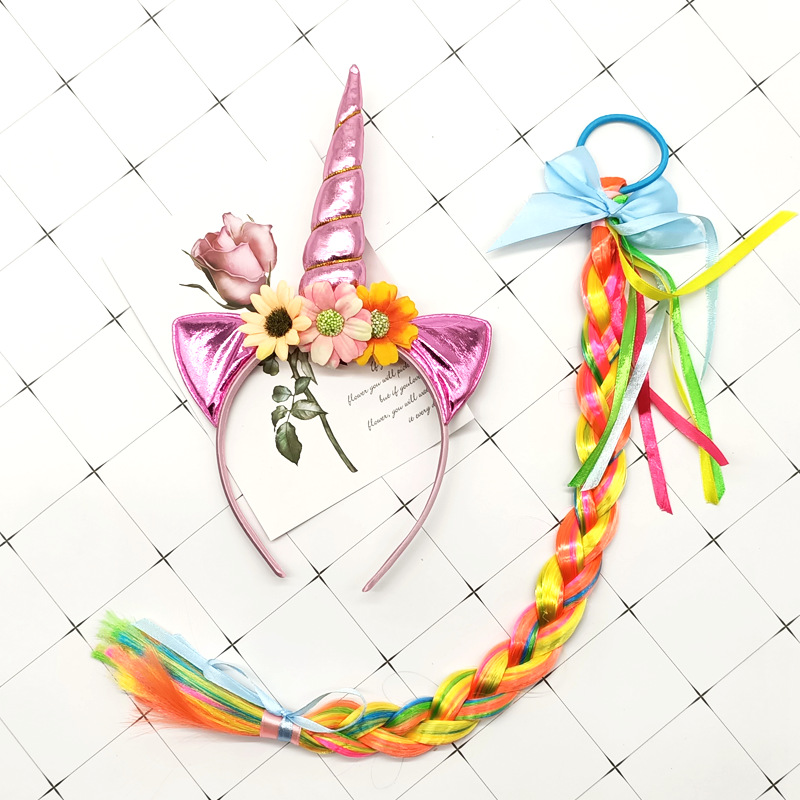 Factory in Stock Amazon Cross-Border Unicorn Role Play Halloween Dress up Headband Wig Braid Suit Factory in Stock Amazon Cross-Border Unicorn Role Play Halloween Dress up Headband Wig Braid Suit