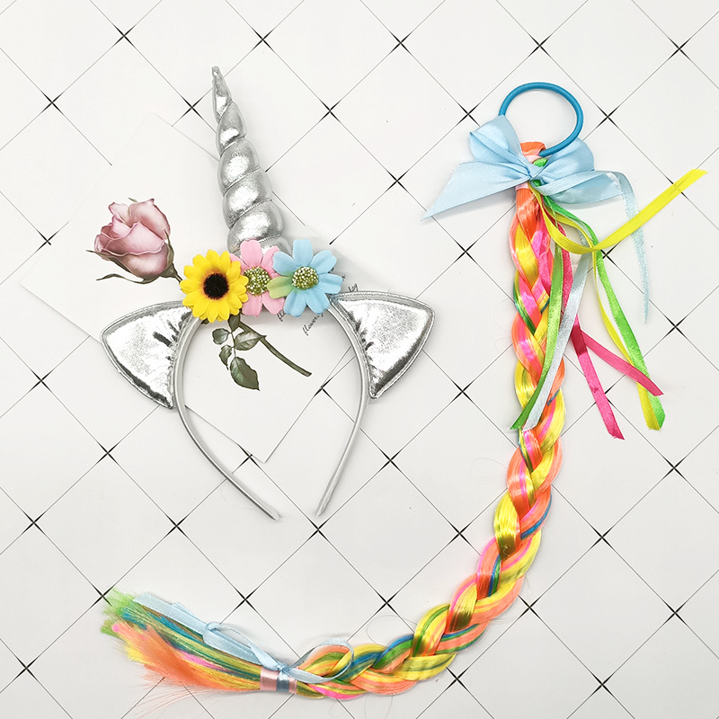 Factory in Stock Amazon Cross-Border Unicorn Role Play Halloween Dress up Headband Wig Braid Suit Factory in Stock Amazon Cross-Border Unicorn Role Play Halloween Dress up Headband Wig Braid Suit