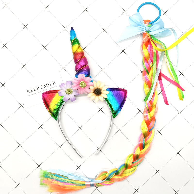 Factory in Stock Amazon Cross-Border Unicorn Role Play Halloween Dress up Headband Wig Braid Suit Factory in Stock Amazon Cross-Border Unicorn Role Play Halloween Dress up Headband Wig Braid Suit