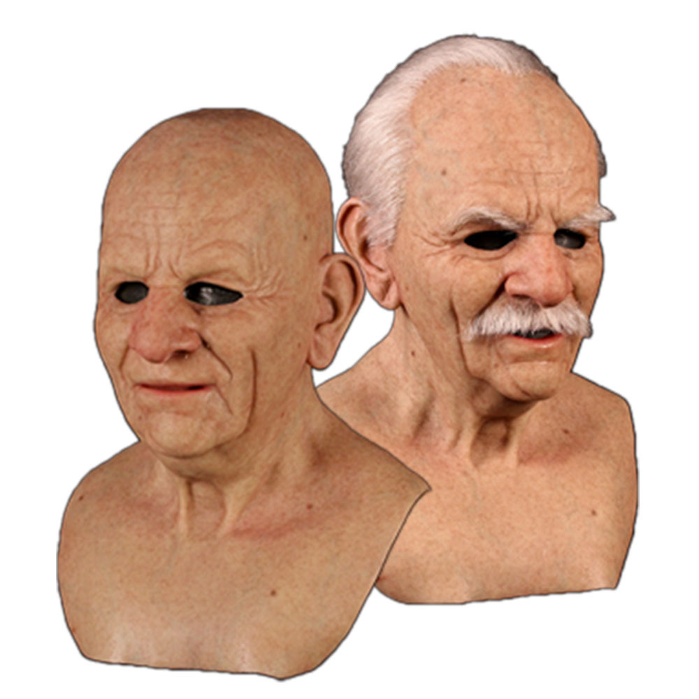 Independent Station Popular Old Man and Grandpa Face Wig Old Man Mask Horror Head Cover ICOs Halloween Peripheral