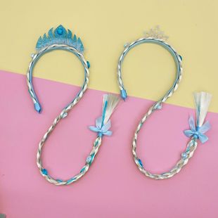 Children's Wig Princess Elsa Ice Snow Headband Wig Braid Festival Performance Party Hair Accessories Snowflake Children Headwear Children's Wig Princess Elsa Ice Snow Headband Wig Braid Festival Performance Party Hair Accessories Snowflake Children Headwear