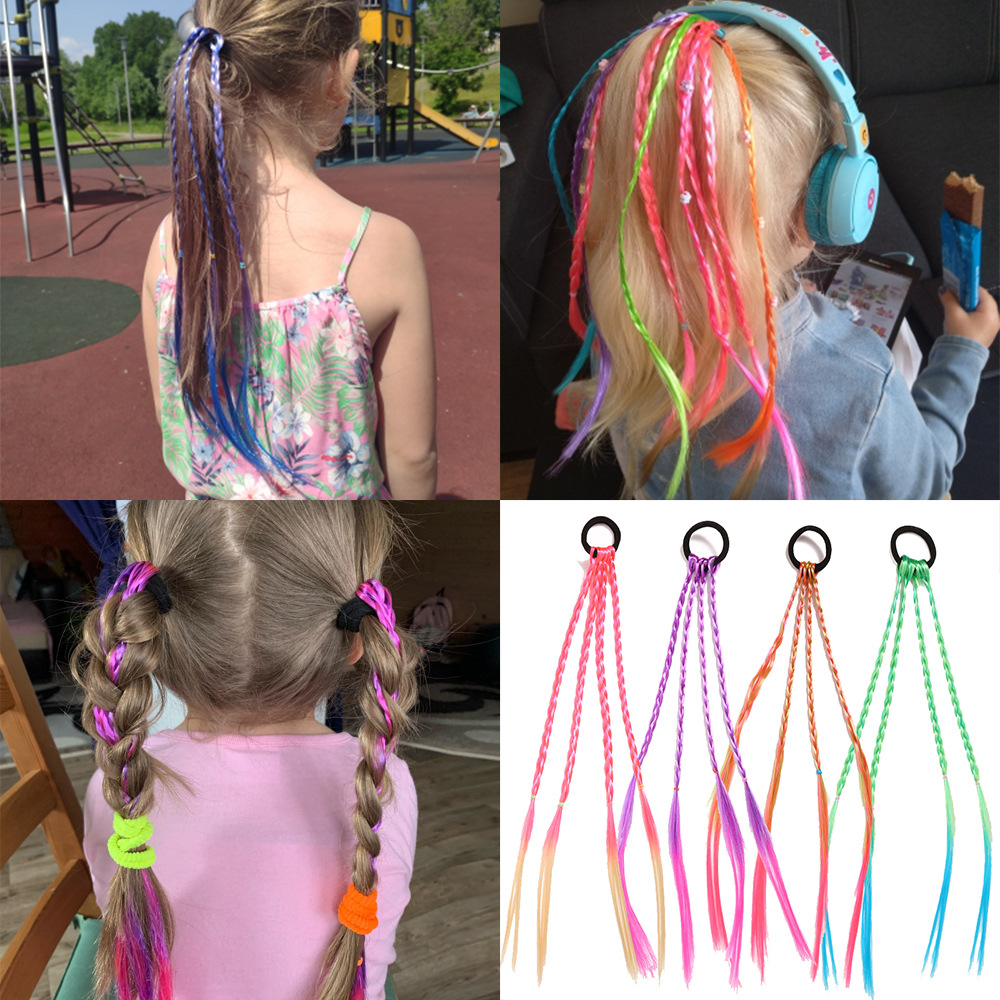 Selling Children&#039;s Colorful Wig Braid Ponytail Fashion Braided Colorful Gradient Color Hair Rope DoughTwist Style Plaits