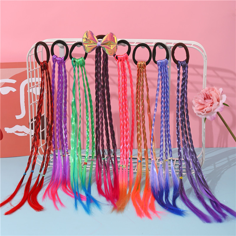 Selling Children's Colorful Wig Braid Ponytail Fashion Braided Colorful Gradient Color Hair Rope DoughTwist Style Plaits