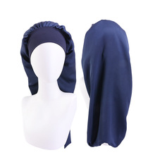 Exclusive for Cross-Border Satin Nightcap Elastic Band Buckle Long Tube Shower Cap Dual-Use Hat Wig with Hair Extensions Shower Cap Turban Hat