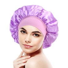 Exclusive for Cross-Border Satin Nightcap Elastic Band Buckle Long Tube Shower Cap Dual-Use Hat Wig with Hair Extensions Shower Cap Turban Hat