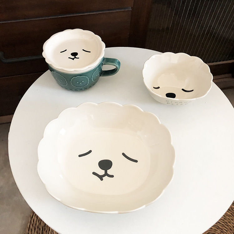 Japanese Cartoon Ceramic Plate Bowl Cute Sheep Soup Plate Children's Dinner Plate Rice Bowl Cup with Cover Household Salad Dish Japanese Cartoon Ceramic Plate Bowl Cute Sheep Soup Plate Children's Dinner Plate Rice Bowl Cup with Cover Household Salad Dish