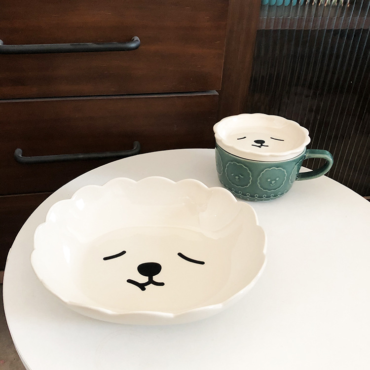 Japanese Cartoon Ceramic Plate Bowl Cute Sheep Soup Plate Children's Dinner Plate Rice Bowl Cup with Cover Household Salad Dish Japanese Cartoon Ceramic Plate Bowl Cute Sheep Soup Plate Children's Dinner Plate Rice Bowl Cup with Cover Household Salad Dish