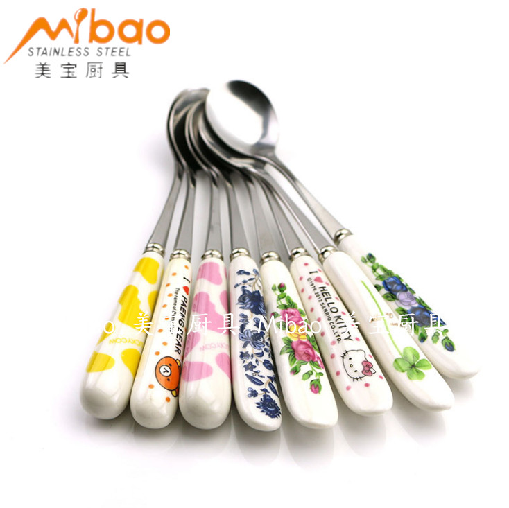 Ceramic handle coffee scoop ice scoop long mixing scoop students use cute cartoon spoon