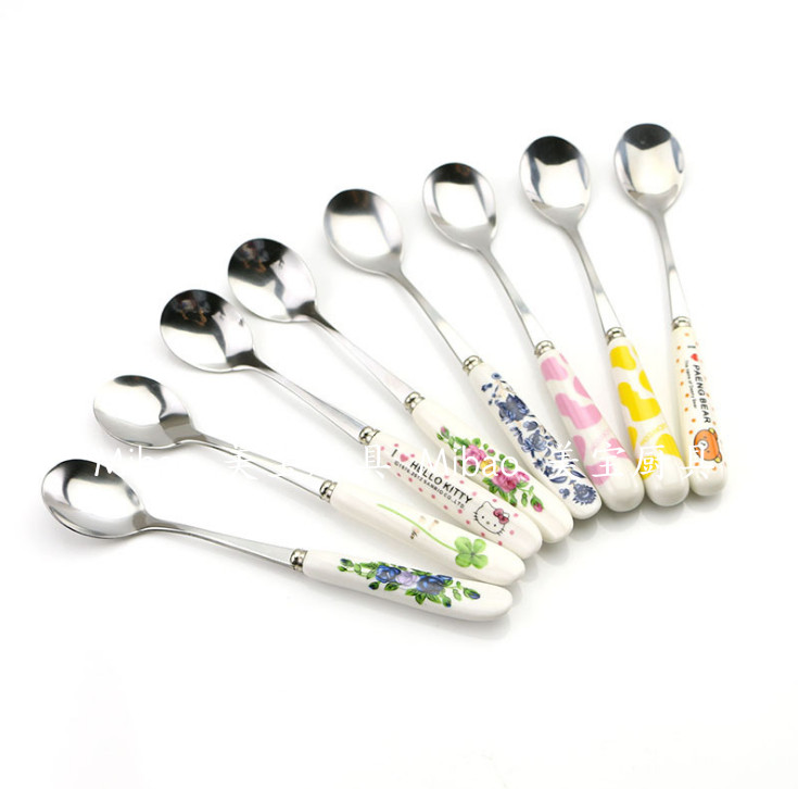 Ceramic handle coffee scoop ice scoop long mixing scoop students use cute cartoon spoon Ceramic handle coffee scoop ice scoop long mixing scoop students use cute cartoon spoon