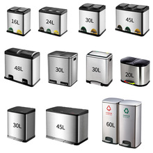 Hotel Stainless Steel Trash Can Classification Dustbin Kitchen Indoor Environmental Protection Double Barrel with Lid Large Pedal Commercial Use Hotel Stainless Steel Trash Can Classification Dustbin Kitchen Indoor Environmental Protection Double Barrel with Lid Large Pedal Commercial Use
