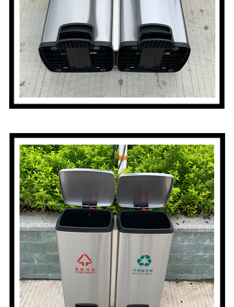Hotel Stainless Steel Trash Can Classification Dustbin Kitchen Indoor Environmental Protection Double Barrel with Lid Large Pedal Commercial Use Hotel Stainless Steel Trash Can Classification Dustbin Kitchen Indoor Environmental Protection Double Barrel with Lid Large Pedal Commercial Use