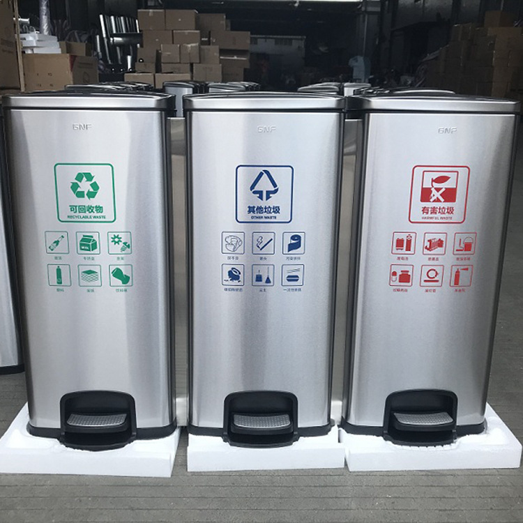 Hotel Stainless Steel Trash Can Classification Dustbin Kitchen Indoor Environmental Protection Double Barrel with Lid Large Pedal Commercial Use Hotel Stainless Steel Trash Can Classification Dustbin Kitchen Indoor Environmental Protection Double Barrel with Lid Large Pedal Commercial Use