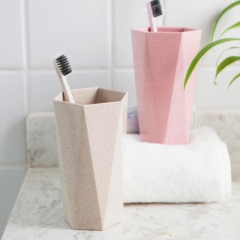 Wheat straw bath &amp; Rinse cup Home bath simple diamond shaped toothbrush cup lovers tooth jar tooth cup