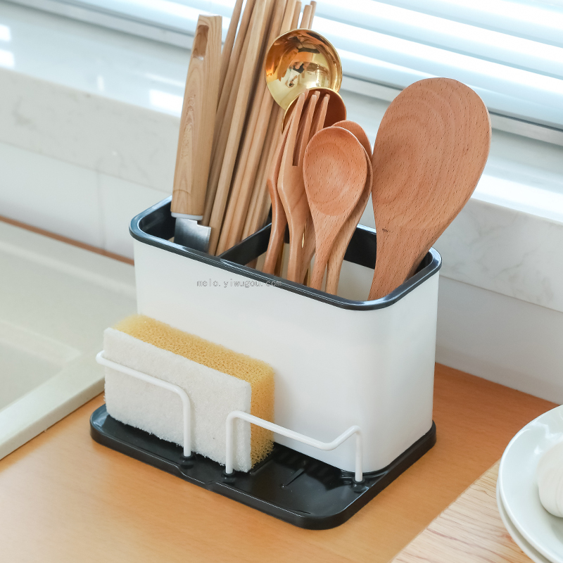 Sponge Storage Sets, Compartment Drain Tableware Chopsticks Box, Kitchen Rack, Draining Knife and Fork Rack