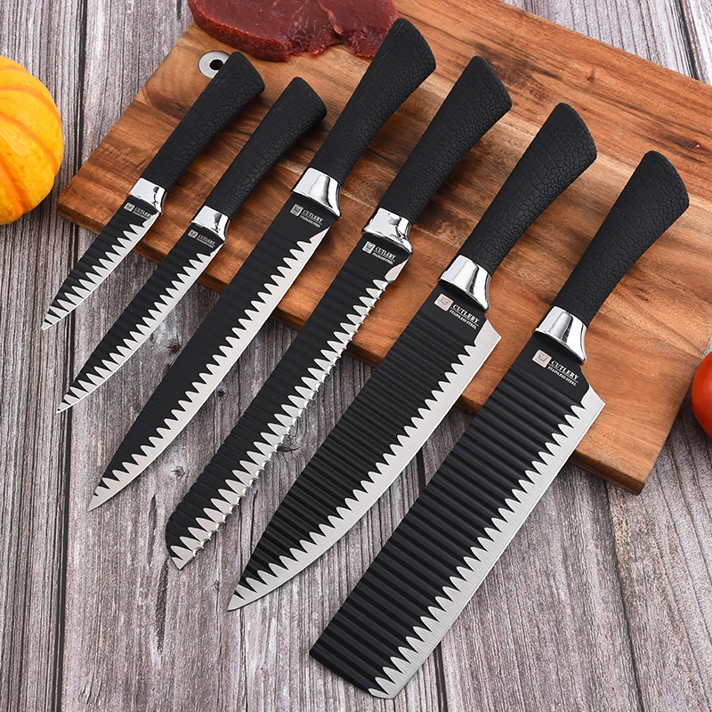 Cross-Border Embossed Kitchen Knife Kit Stainless Steel Kitchen Knife Small Kitchen Knife Bread Knife Cleaver Fruit Knife Universal Knife