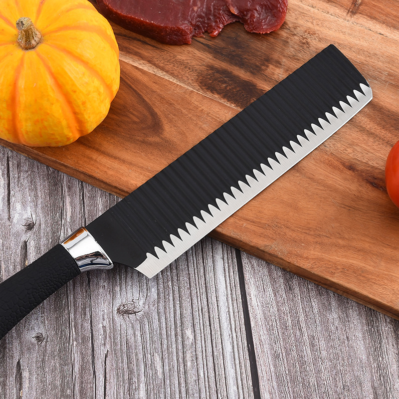 Cross-Border Embossed Kitchen Knife Kit Stainless Steel Kitchen Knife Small Kitchen Knife Bread Knife Cleaver Fruit Knife Universal Knife