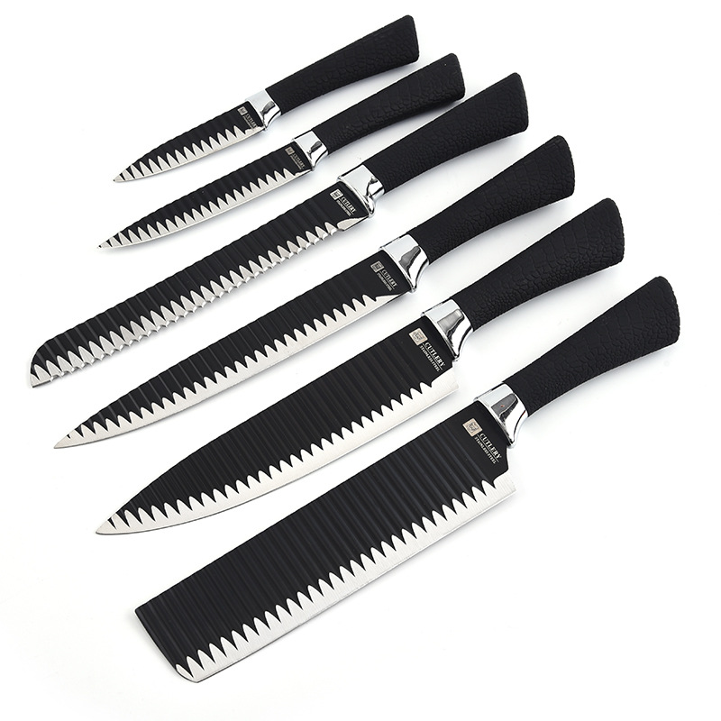 Cross-Border Embossed Kitchen Knife Kit Stainless Steel Kitchen Knife Small Kitchen Knife Bread Knife Cleaver Fruit Knife Universal Knife