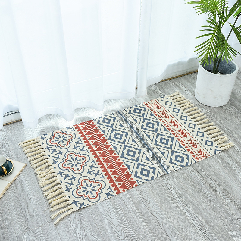 Spot Ethnic Style Cotton Linen Carpet Bedroom Living Room Door Mat Tassel Carpet Absorbent Cushion Tatami Floor Mat Spot Ethnic Style Cotton Linen Carpet Bedroom Living Room Door Mat Tassel Carpet Absorbent Cushion Tatami Floor Mat