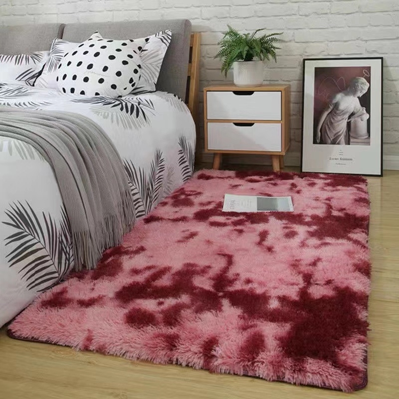 Factory Wholesale Silk Hair Tie-Dyed Non-Slip Floor Mat Bedroom Living Room Full Carpet