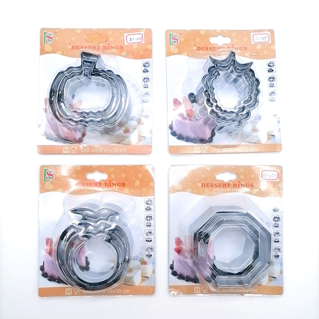 Clamshell Packaging Stainless Steel Biscuit Mold 3-Piece Set Fondant Biscuit Mold Cake Mold DIY Baking Tools