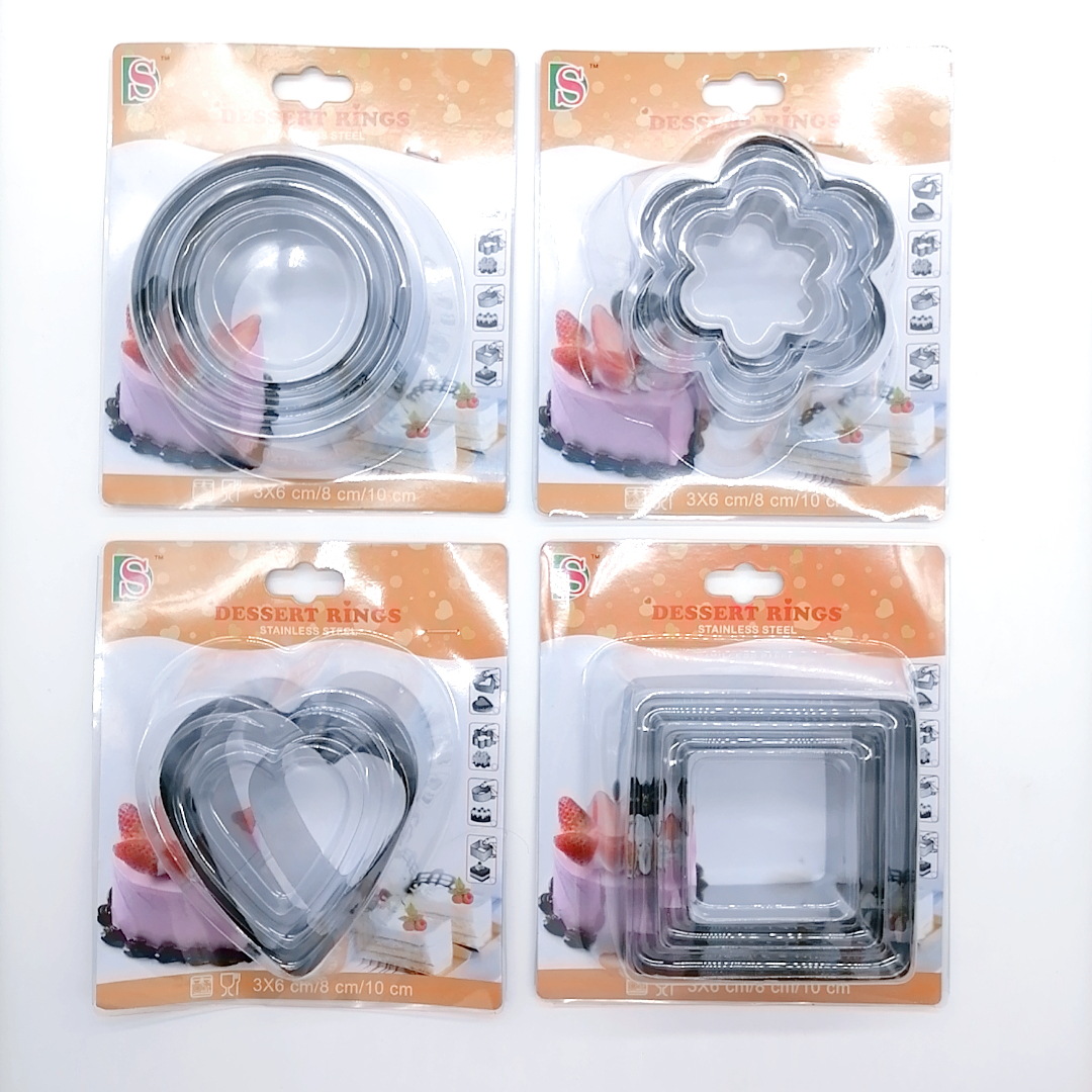 Clamshell Packaging Stainless Steel Biscuit Mold 3-Piece Set Fondant Biscuit Mold Cake Mold DIY Baking Tools