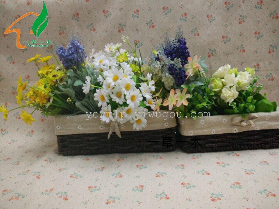 Pastoral straw storage baskets bow debris storage floral linen baskets storage baskets