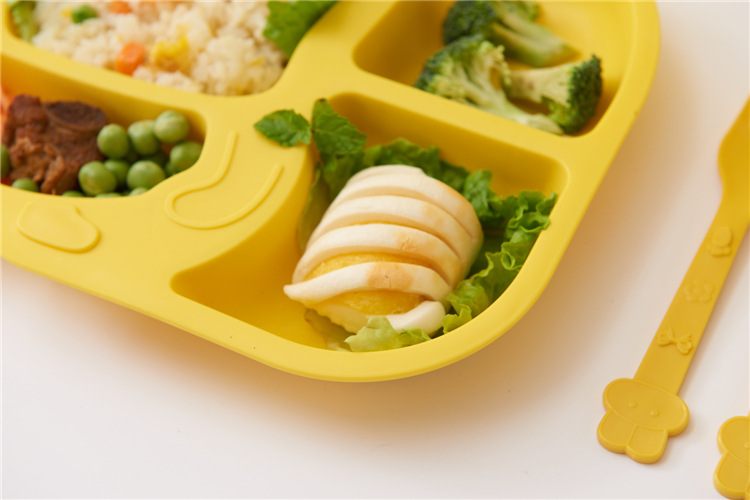 Children's Dinner Plate Kindergarten Grid Small Yellow Duck Tableware Cartoon Gift Tableware Household Creative Baby Solid Food Bowl