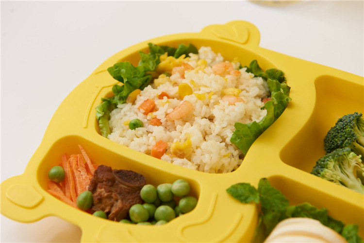 Children's Dinner Plate Kindergarten Grid Small Yellow Duck Tableware Cartoon Gift Tableware Household Creative Baby Solid Food Bowl
