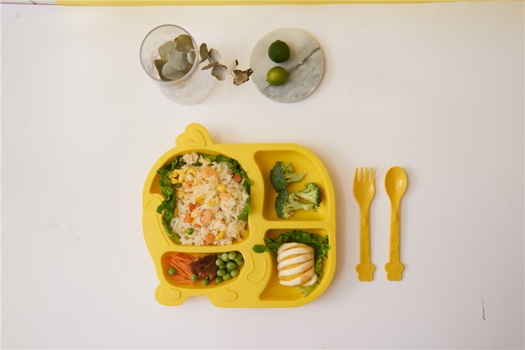 Children's Dinner Plate Kindergarten Grid Small Yellow Duck Tableware Cartoon Gift Tableware Household Creative Baby Solid Food Bowl