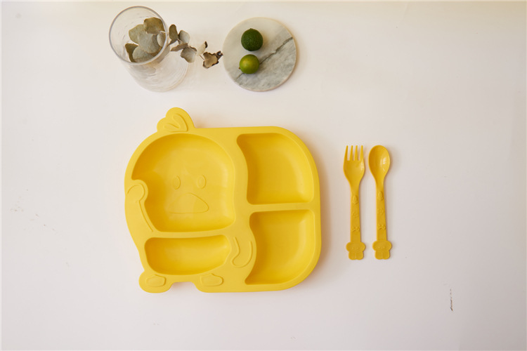 Children's Dinner Plate Kindergarten Grid Small Yellow Duck Tableware Cartoon Gift Tableware Household Creative Baby Solid Food Bowl