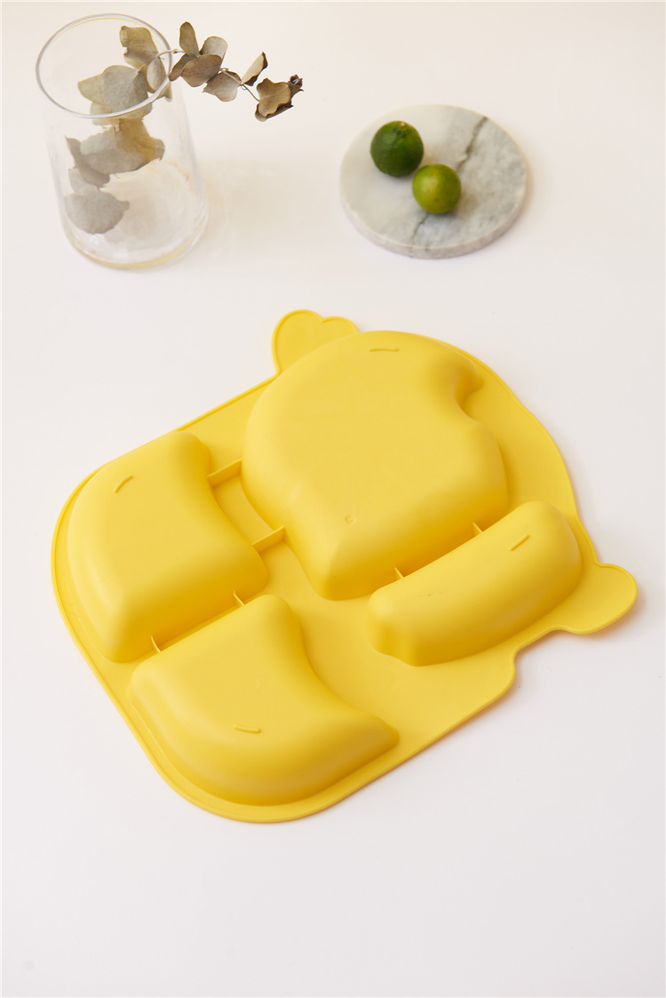 Children's Dinner Plate Kindergarten Grid Small Yellow Duck Tableware Cartoon Gift Tableware Household Creative Baby Solid Food Bowl