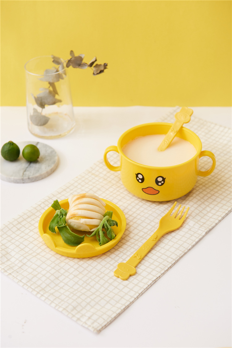 Children's Dinner Plate Kindergarten Grid Small Yellow Duck Tableware Cartoon Gift Tableware Household Creative Baby Solid Food Bowl