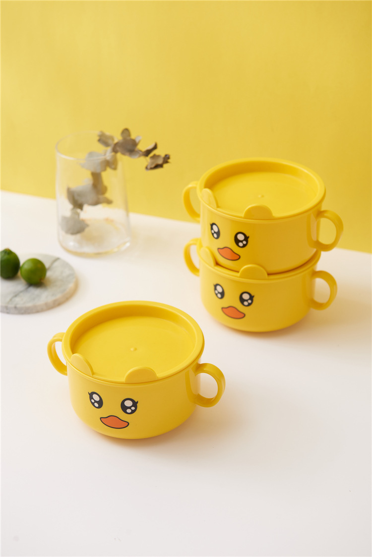 Children's Dinner Plate Kindergarten Grid Small Yellow Duck Tableware Cartoon Gift Tableware Household Creative Baby Solid Food Bowl