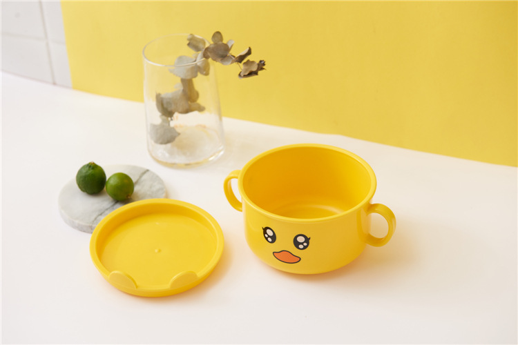 Children's Dinner Plate Kindergarten Grid Small Yellow Duck Tableware Cartoon Gift Tableware Household Creative Baby Solid Food Bowl