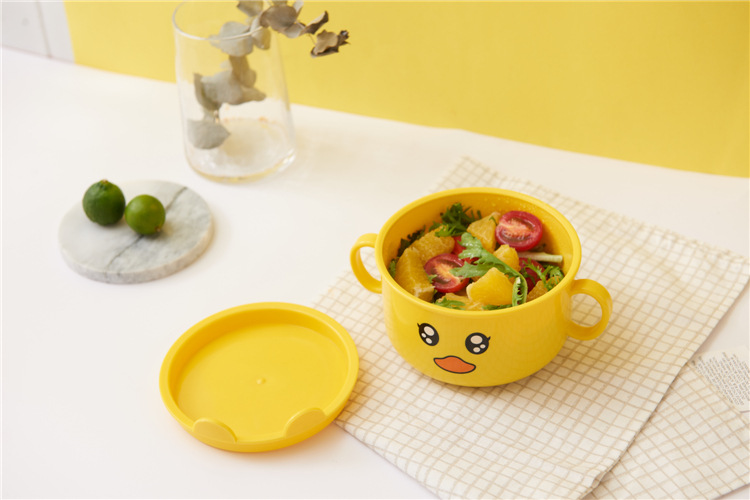 Children's Dinner Plate Kindergarten Grid Small Yellow Duck Tableware Cartoon Gift Tableware Household Creative Baby Solid Food Bowl