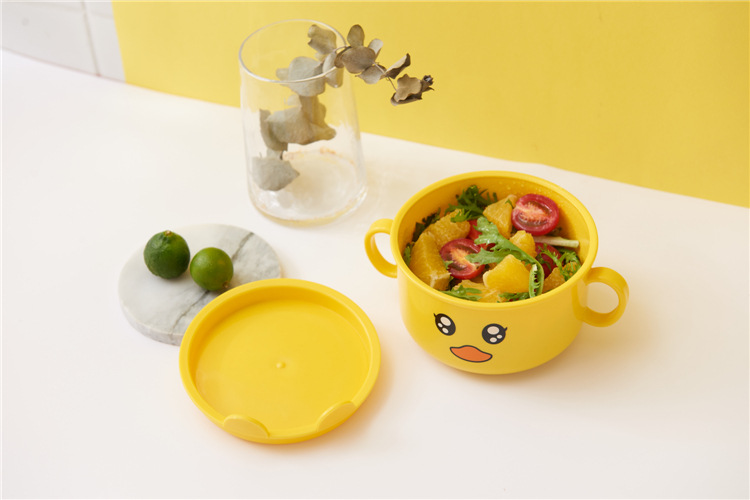Children's Dinner Plate Kindergarten Grid Small Yellow Duck Tableware Cartoon Gift Tableware Household Creative Baby Solid Food Bowl