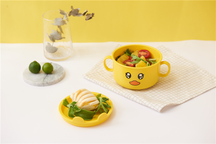 Children's Dinner Plate Kindergarten Grid Small Yellow Duck Tableware Cartoon Gift Tableware Household Creative Baby Solid Food Bowl